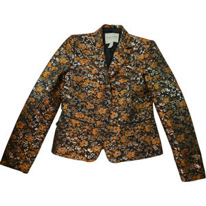 CANVAS by Lands’ End Metallic Floral Brocade Blazer Brown Gold Womens Size 2